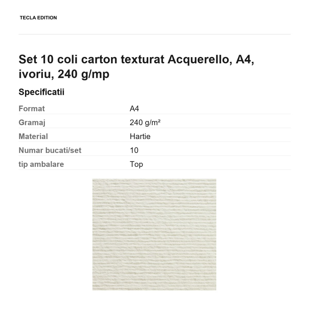 Set 10 coli carton texturat Acquerello, A4, ivoriu, 240 g/mp [3]