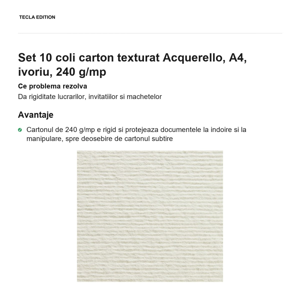 Set 10 coli carton texturat Acquerello, A4, ivoriu, 240 g/mp [2]