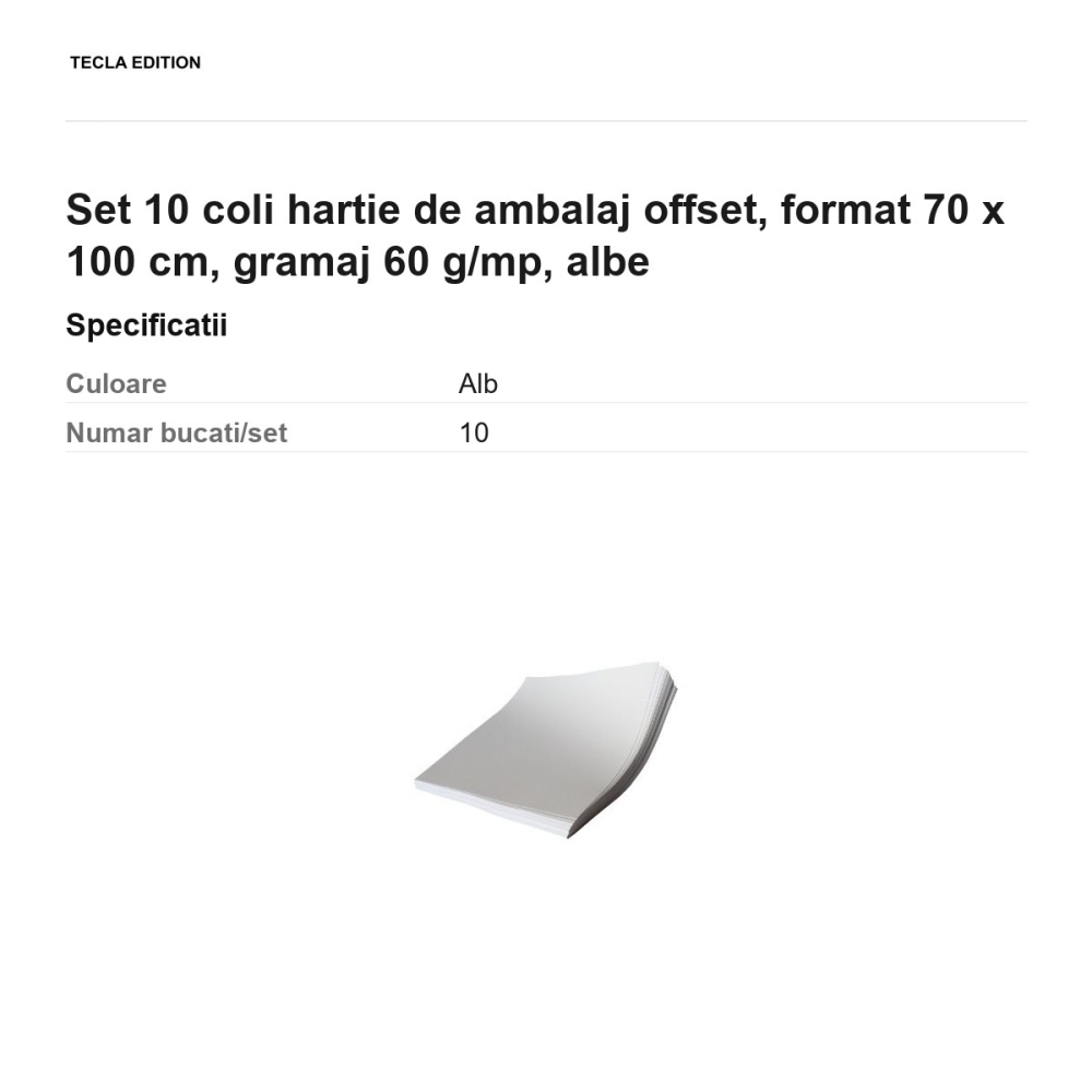 Set 10 coli hartie de ambalaj offset, format 70 x 100 cm, gramaj 60 g/mp, albe [3]