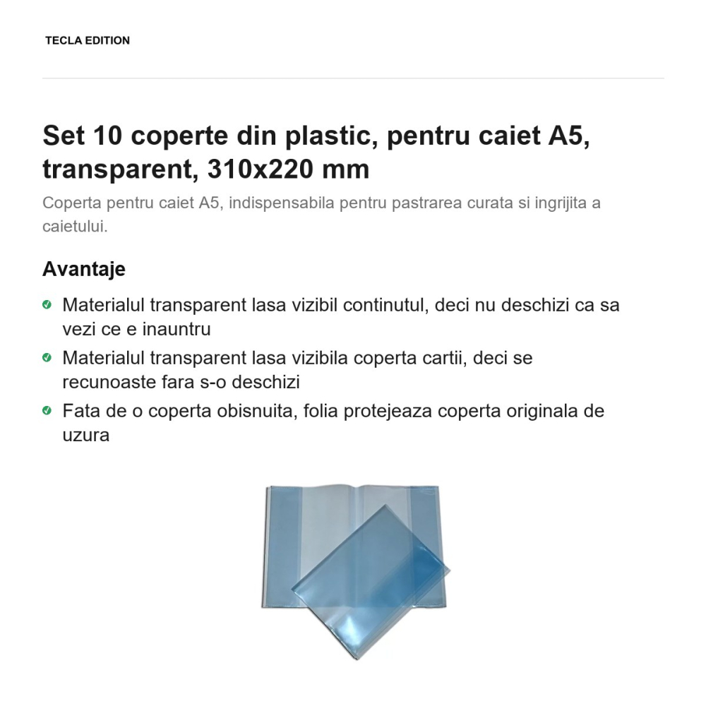 Set 10 coperte din plastic, pentru caiet A5, transparent, 310x220 mm [2]