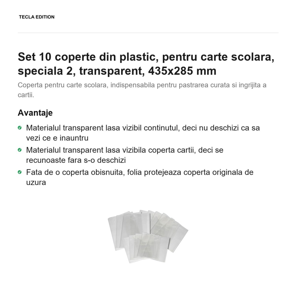 Set 10 coperte din plastic, pentru carte scolara, speciala 2, transparent, 435x285 mm [2]