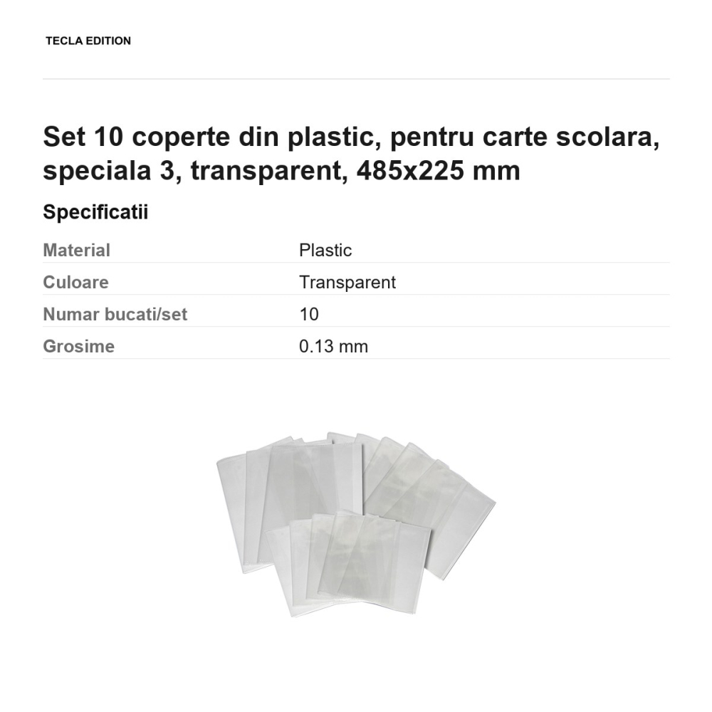 Set 10 coperte din plastic, pentru carte scolara, speciala 3, transparent, 485x225 mm [3]