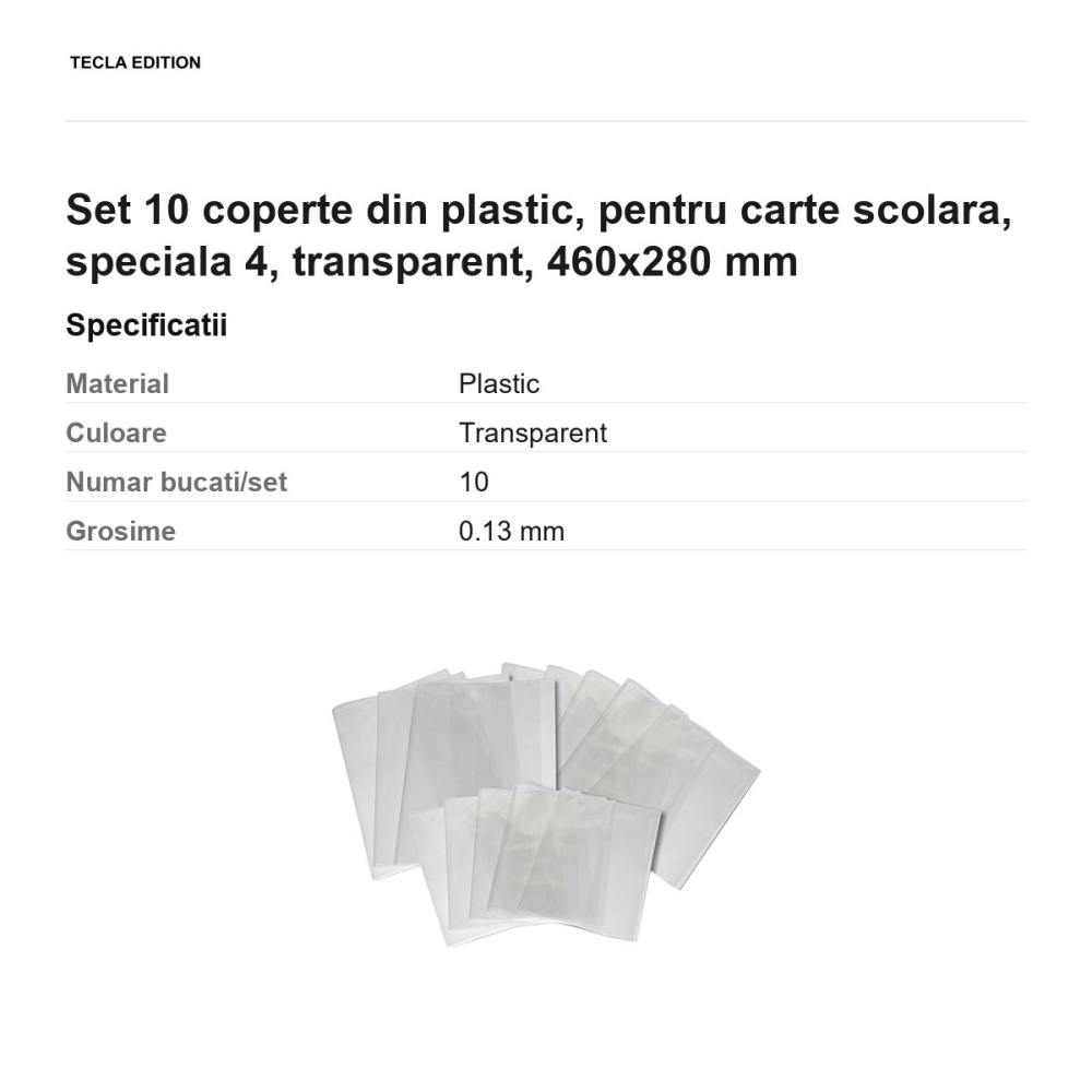 Set 10 coperte din plastic, pentru carte scolara, speciala 4, transparent, 460x280 mm [3]