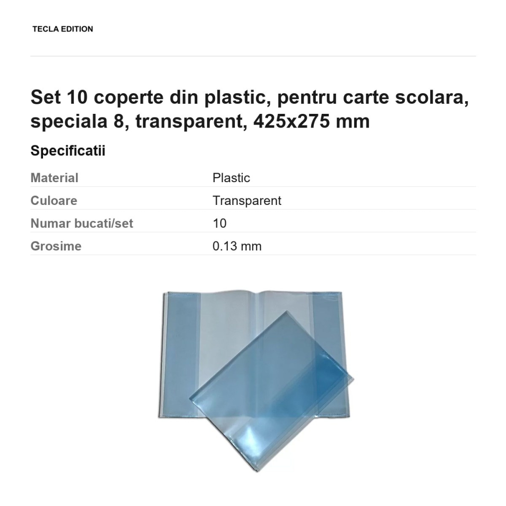 Set 10 coperte din plastic, pentru carte scolara, speciala 8, transparent, 425x275 mm [3]