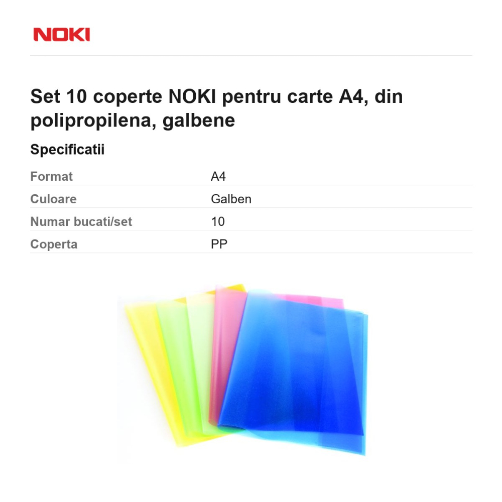 Set 10 coperte NOKI pentru carte A4, din polipropilena, galbene [3]
