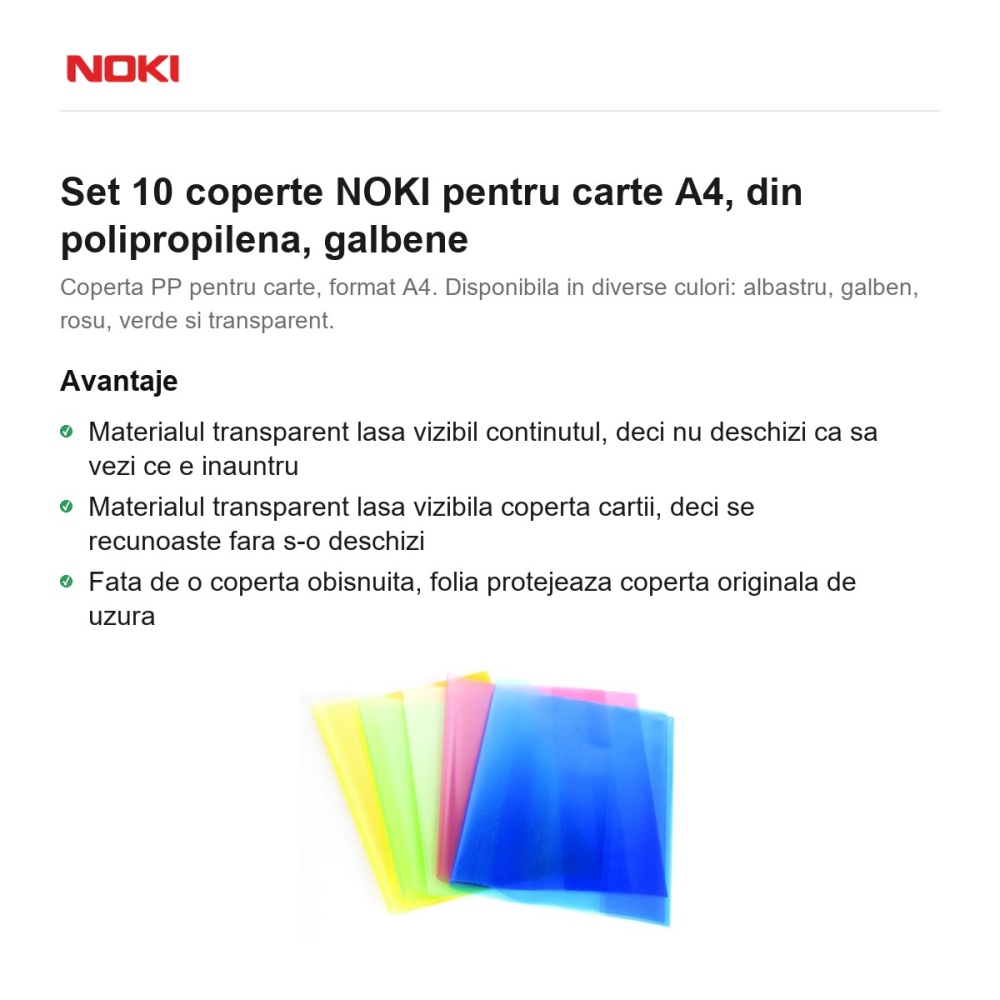 Set 10 coperte NOKI pentru carte A4, din polipropilena, galbene [2]