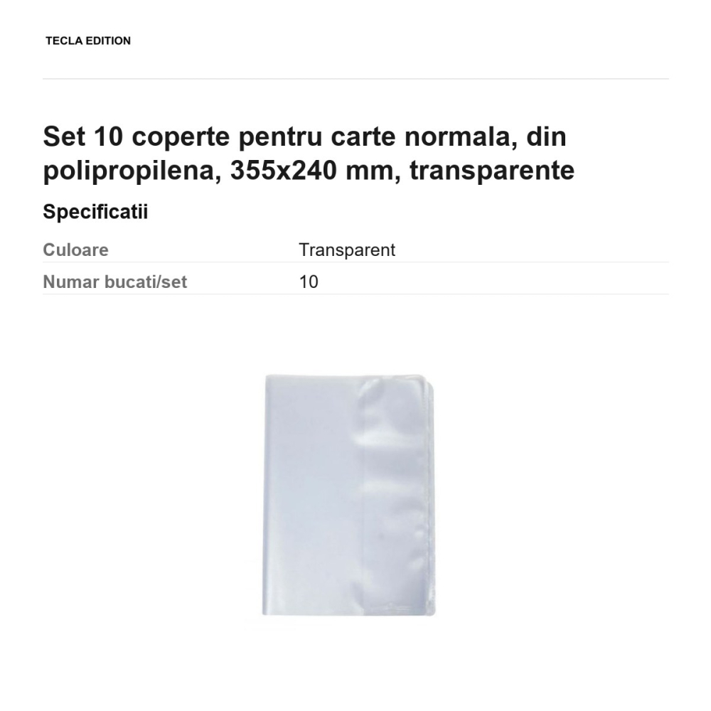 Set 10 coperte pentru carte normala, din polipropilena, 355x240 mm, transparente [3]