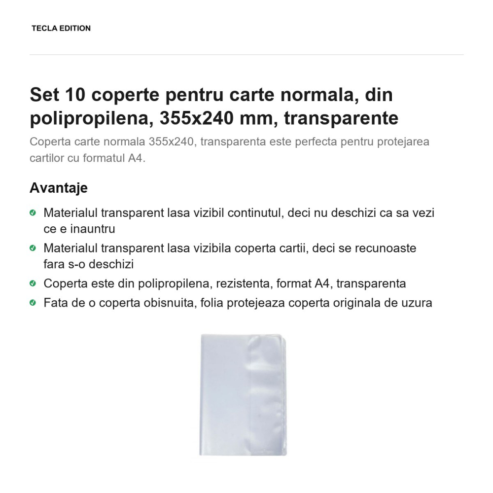 Set 10 coperte pentru carte normala, din polipropilena, 355x240 mm, transparente [2]
