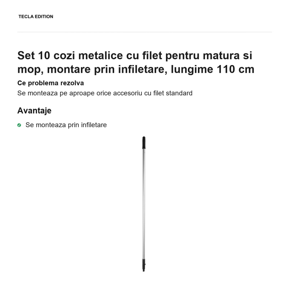 Set 10 cozi metalice cu filet pentru matura si mop, montare prin infiletare, lungime 110 cm [2]
