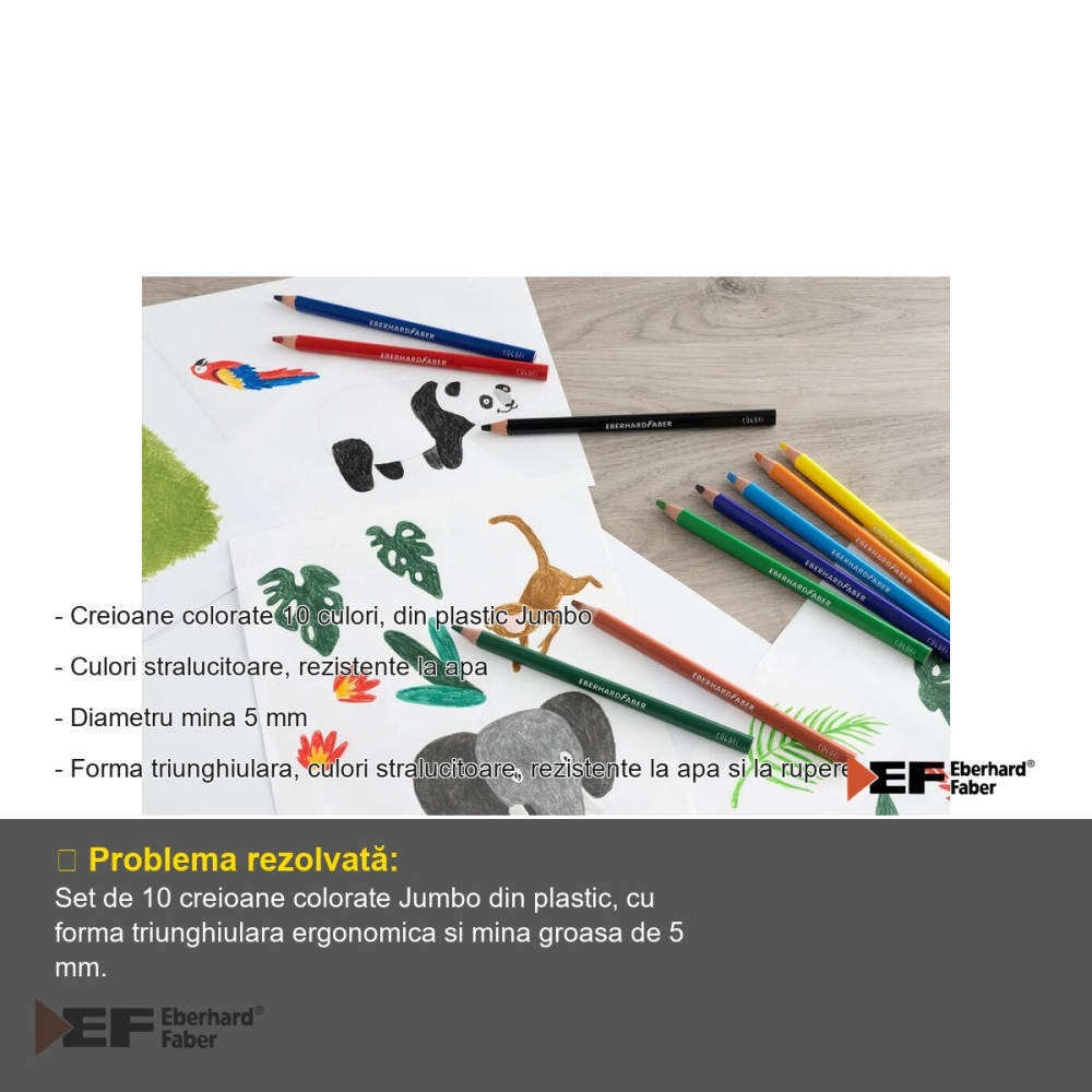 Set 10 creioane colorate Jumbo Eberhard Faber, forma triunghiulara, mina groasa 5 mm, pentru copii [2]