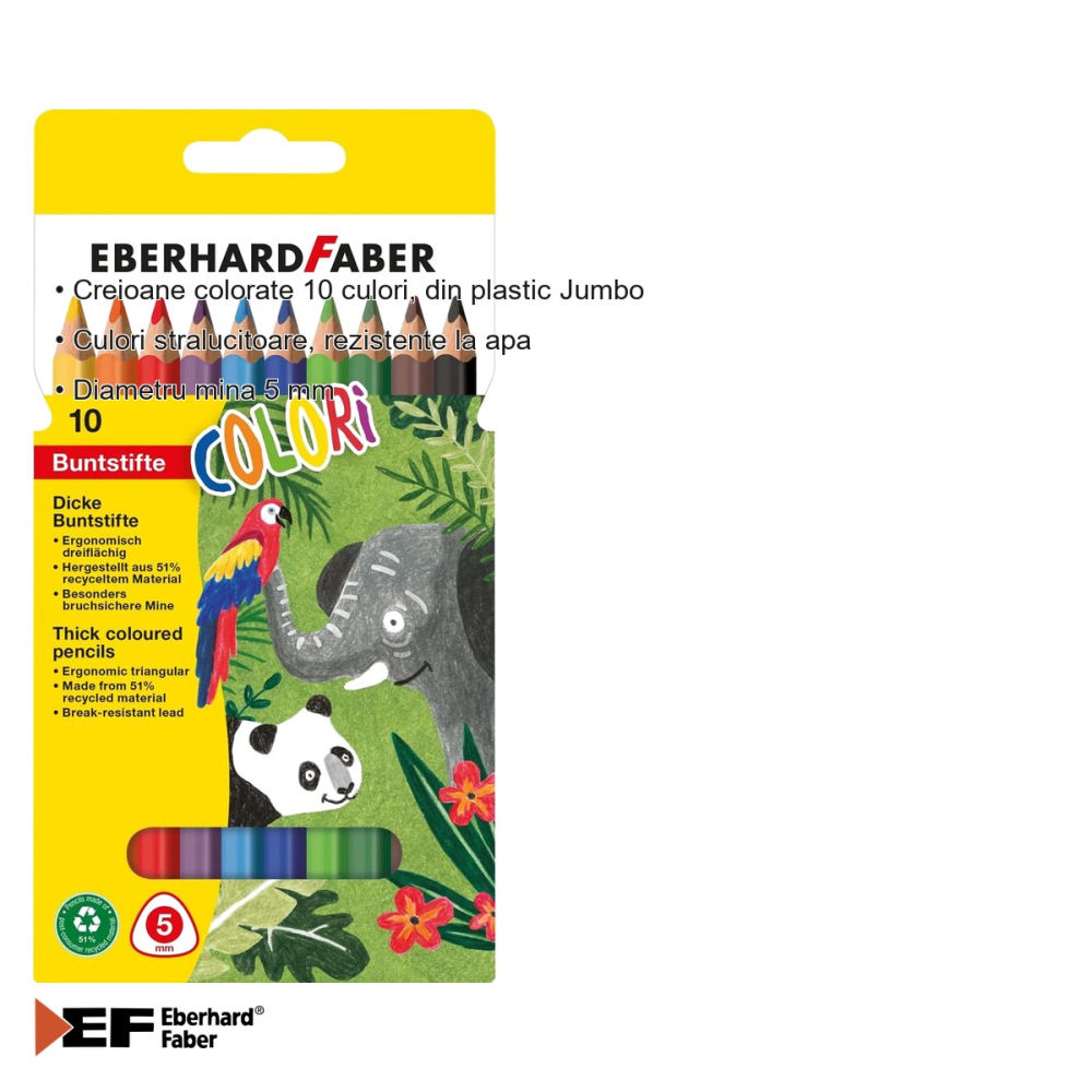 Set 10 creioane colorate Jumbo Eberhard Faber, forma triunghiulara, mina groasa 5 mm, pentru copii [3]