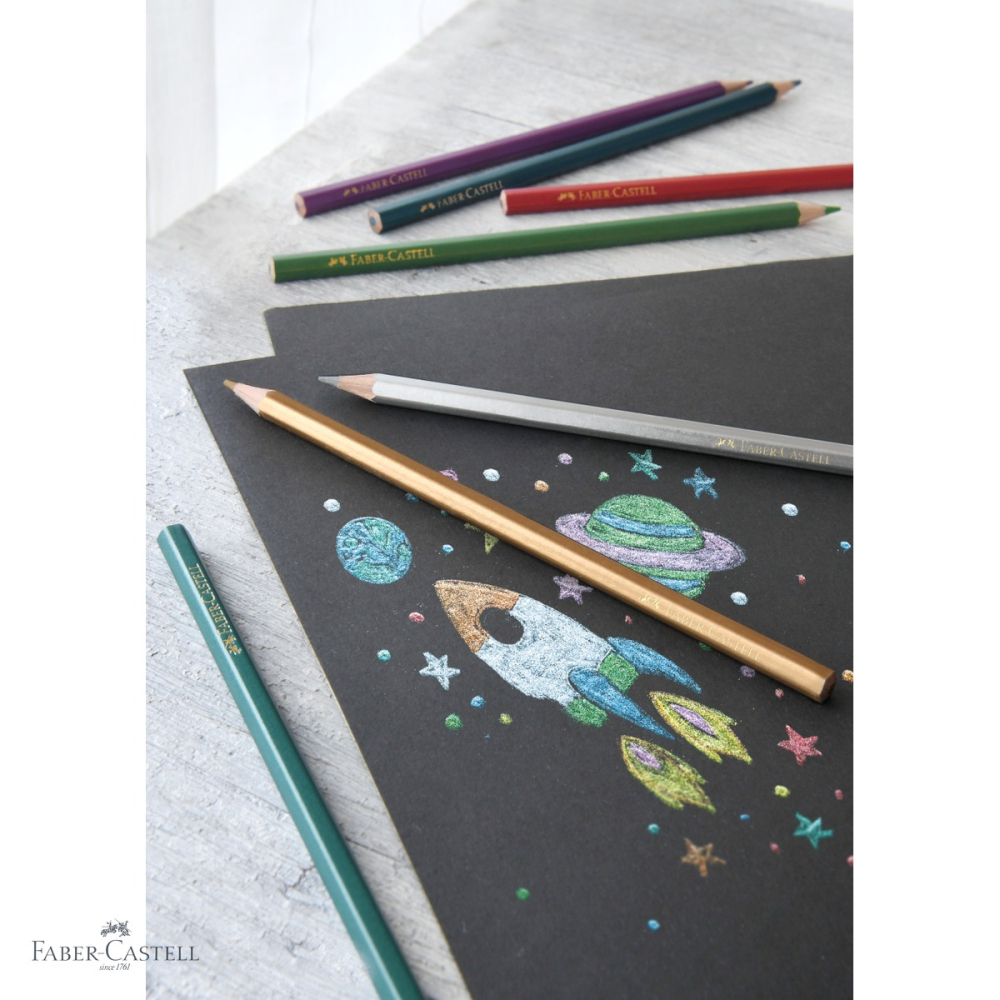 Set 10 creioane colorate metalizate Faber-Castell, culori stralucitoare, pentru hartie inchisa la culoare [4]