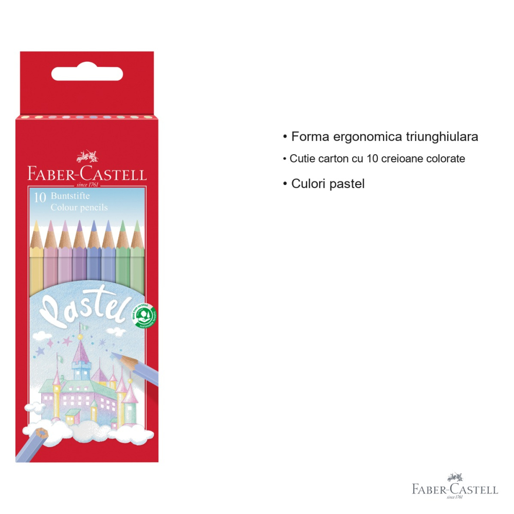 Set 10 creioane colorate pastel Faber-Castell, forma triunghiulara ergonomica, pentru copii si scolari [3]