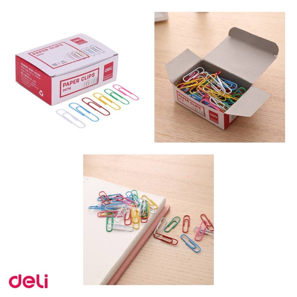 Set 10 cutii agrafe Deli din metal, 33 mm, 100 bucati pe cutie, colorate [4]
