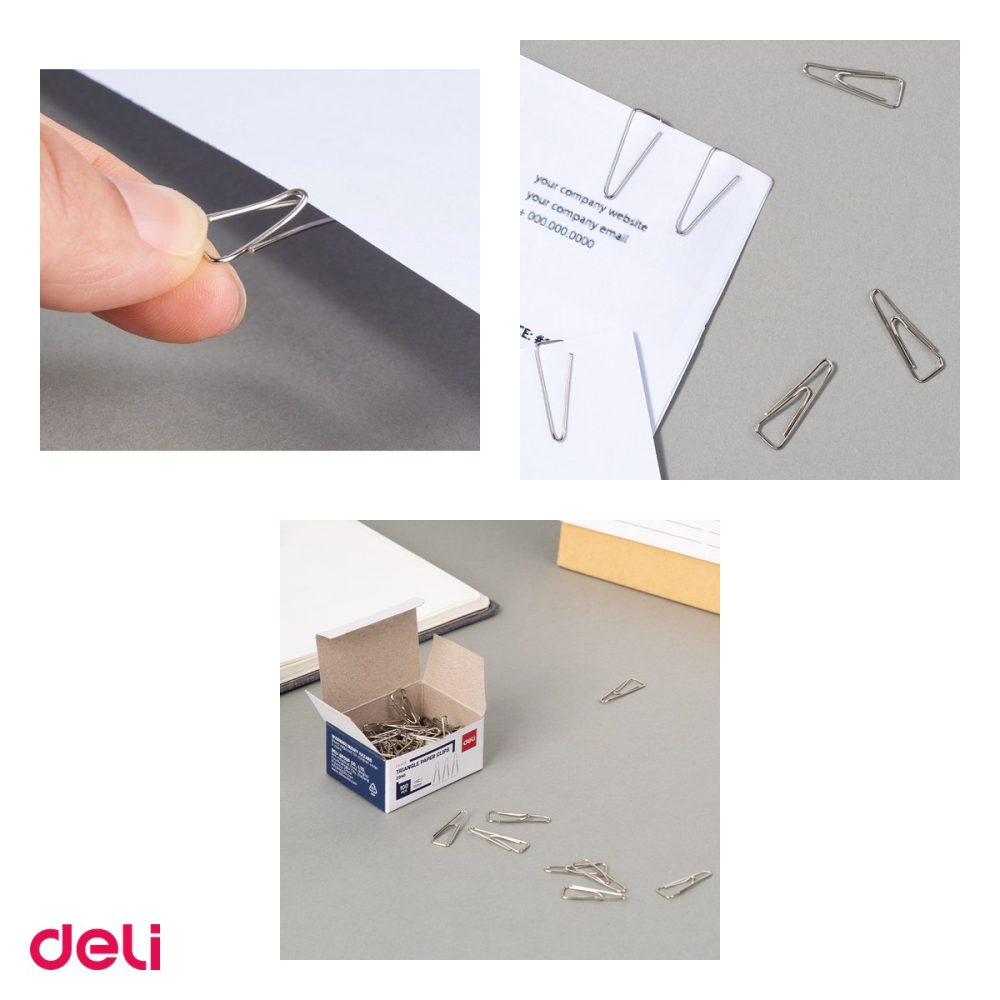 Set 10 cutii agrafe triunghiulare Deli din metal, 25 mm, 100 bucati pe cutie, argintii [4]