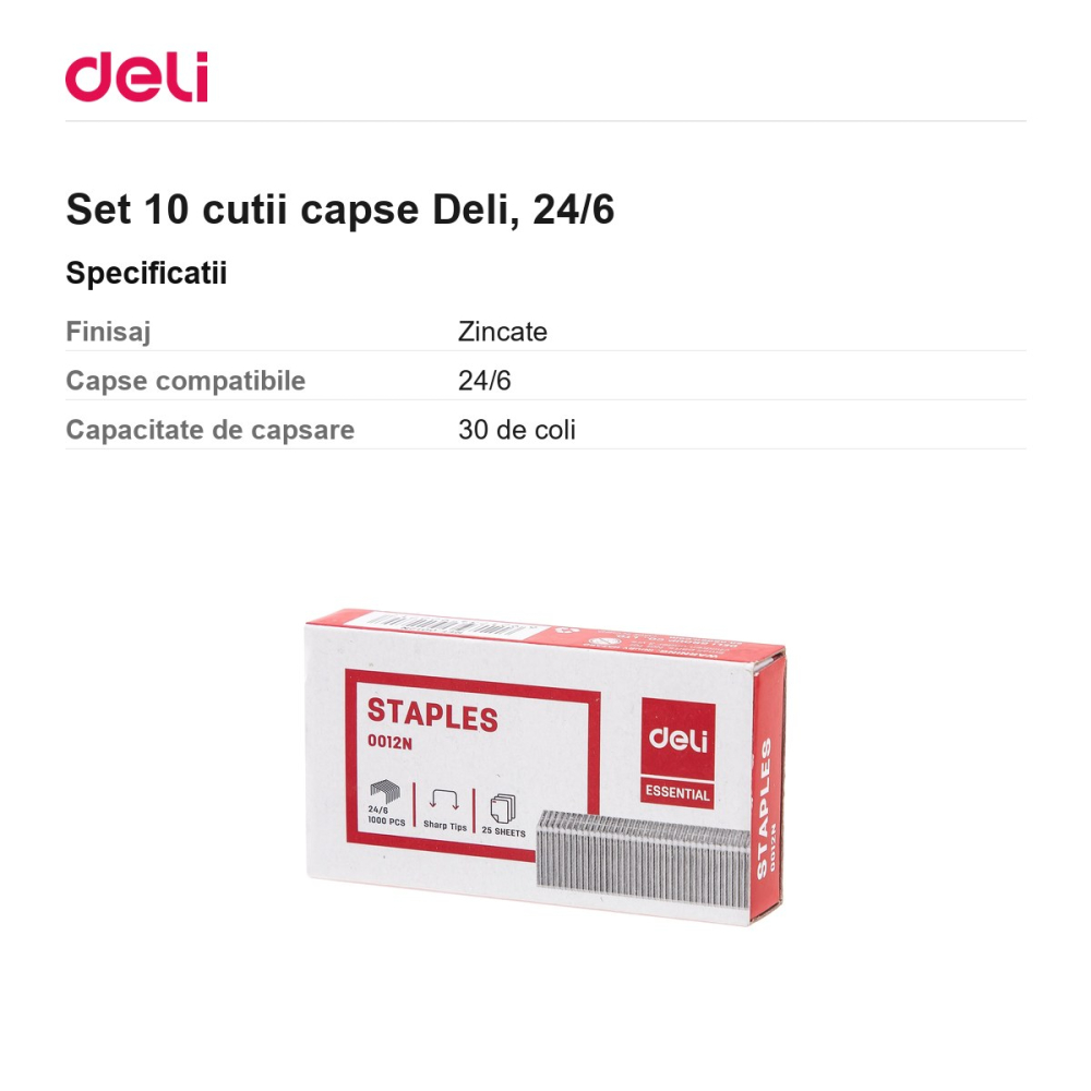 Set 10 cutii capse Deli, 24/6 [3]