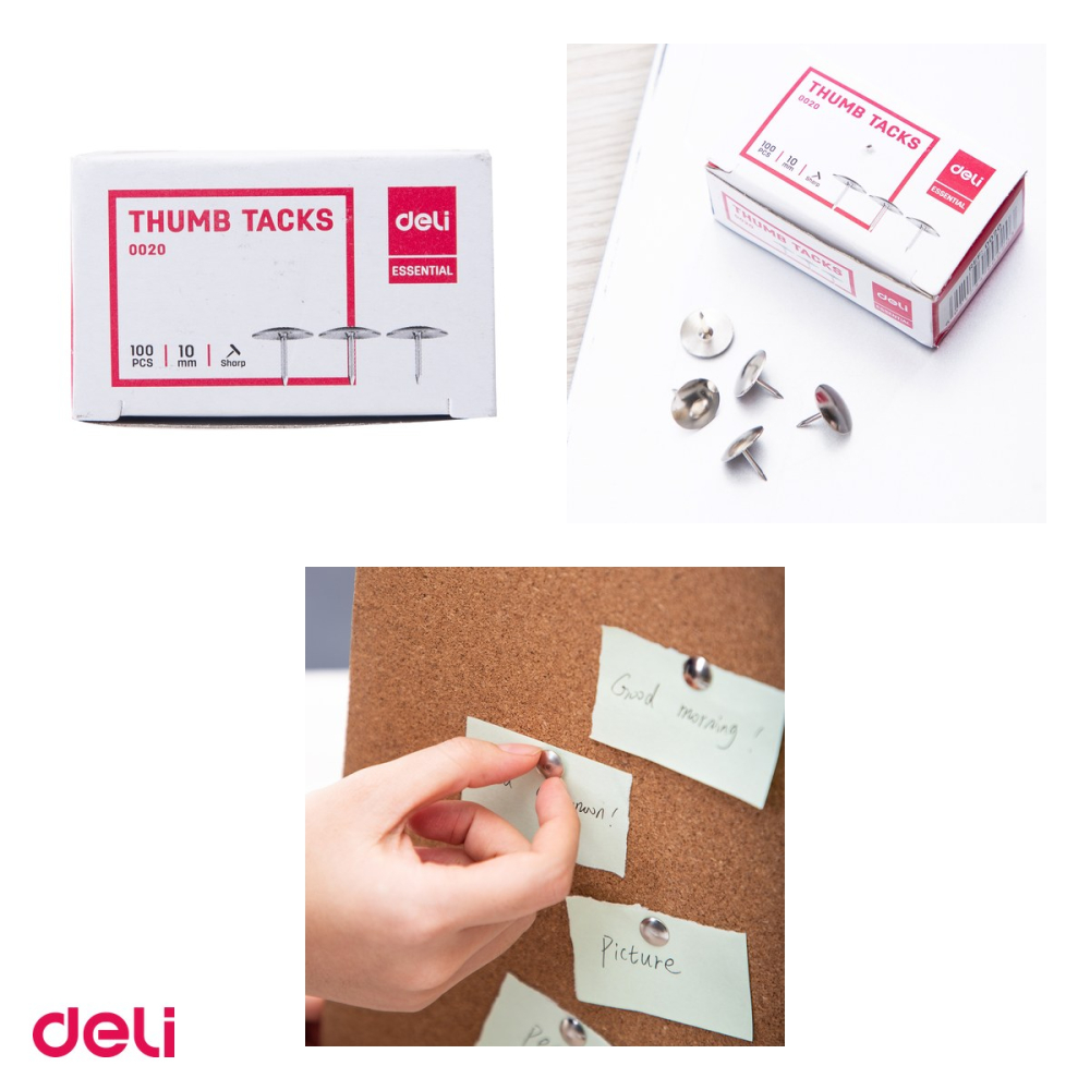 Set 10 cutii de carton cu pioneze Deli cu cap din inox, 10 mm, 100 bucati pe cutie [4]