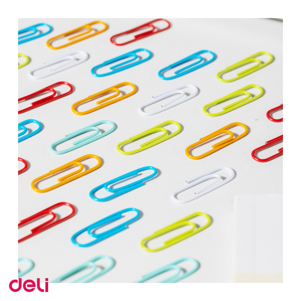 Set 10 cutii de plastic cu agrafe Deli din metal, 29 mm, 100 bucati pe cutie, colorate [5]