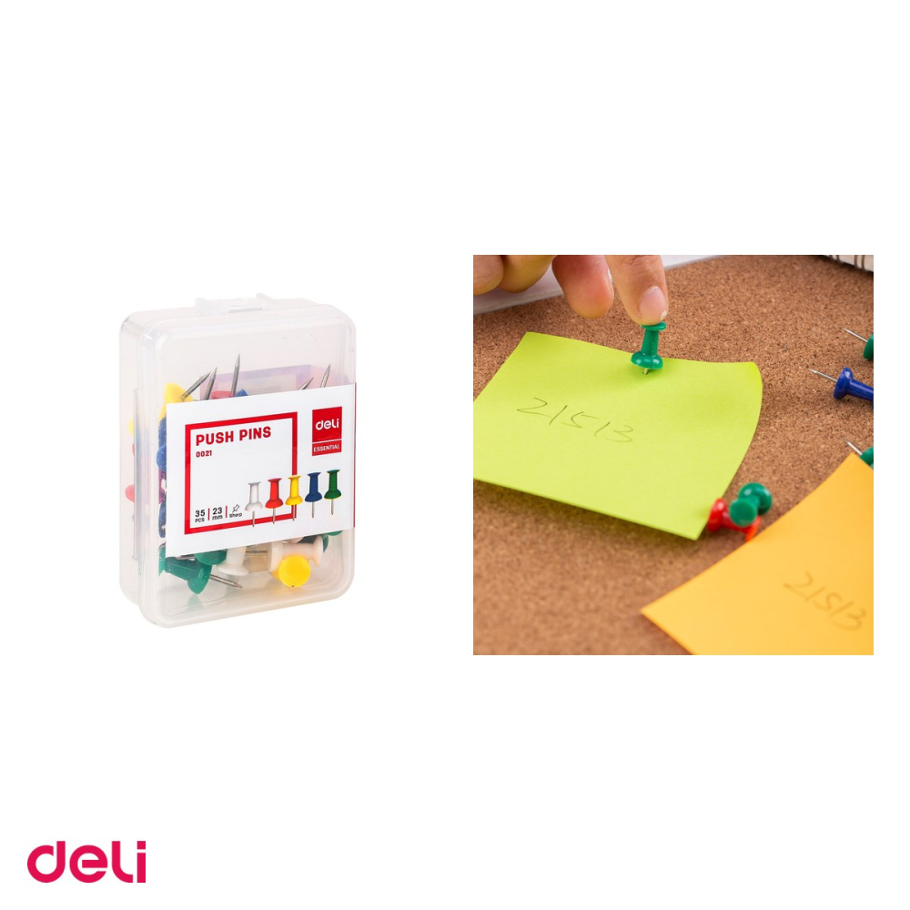 Set 10 cutii pioneze Deli pentru panou de pluta, 23 mm, 35 bucati pe cutie, culori asortate [4]