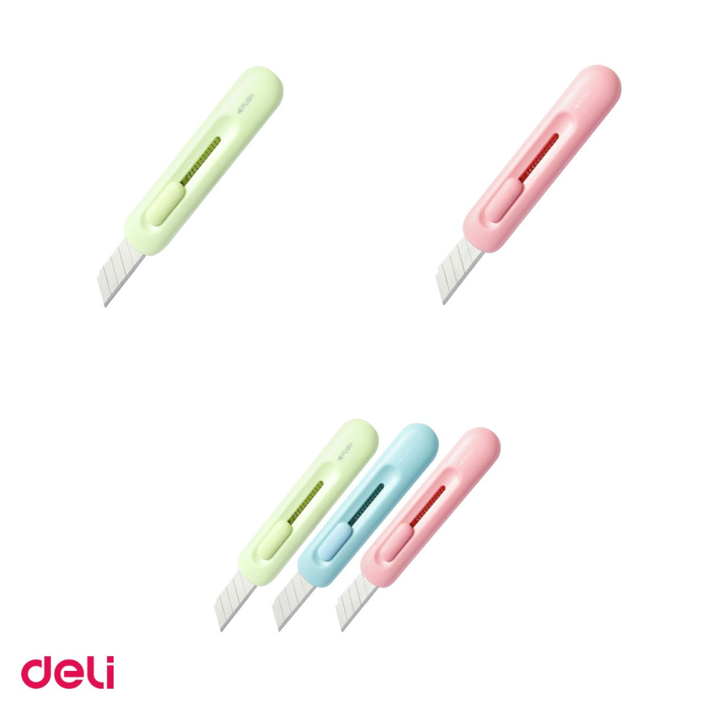 Set 10 cuttere mini Deli Longreen din plastic reciclat, lama retractabila din otel, 90x20x10 mm, culori asortate [4]