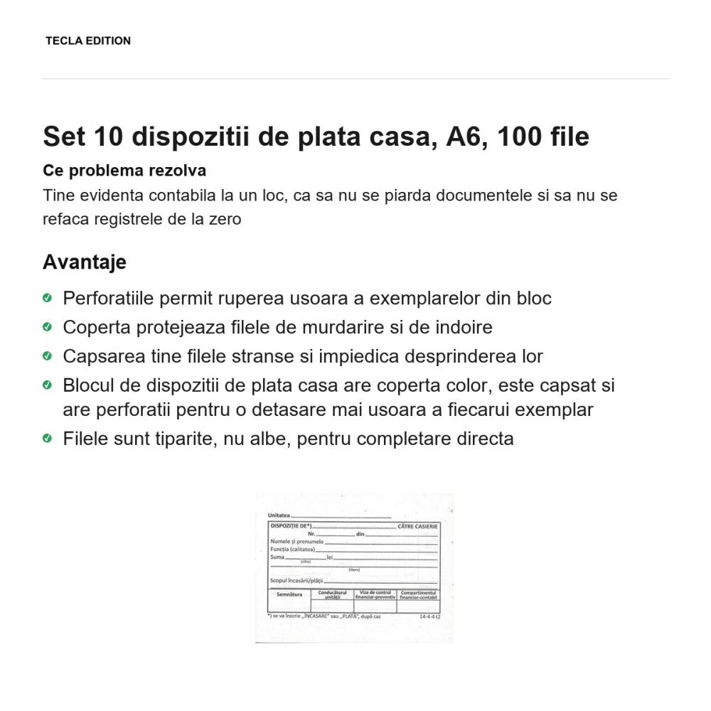 Set 10 dispozitii de plata casa, A6, 100 file [2]