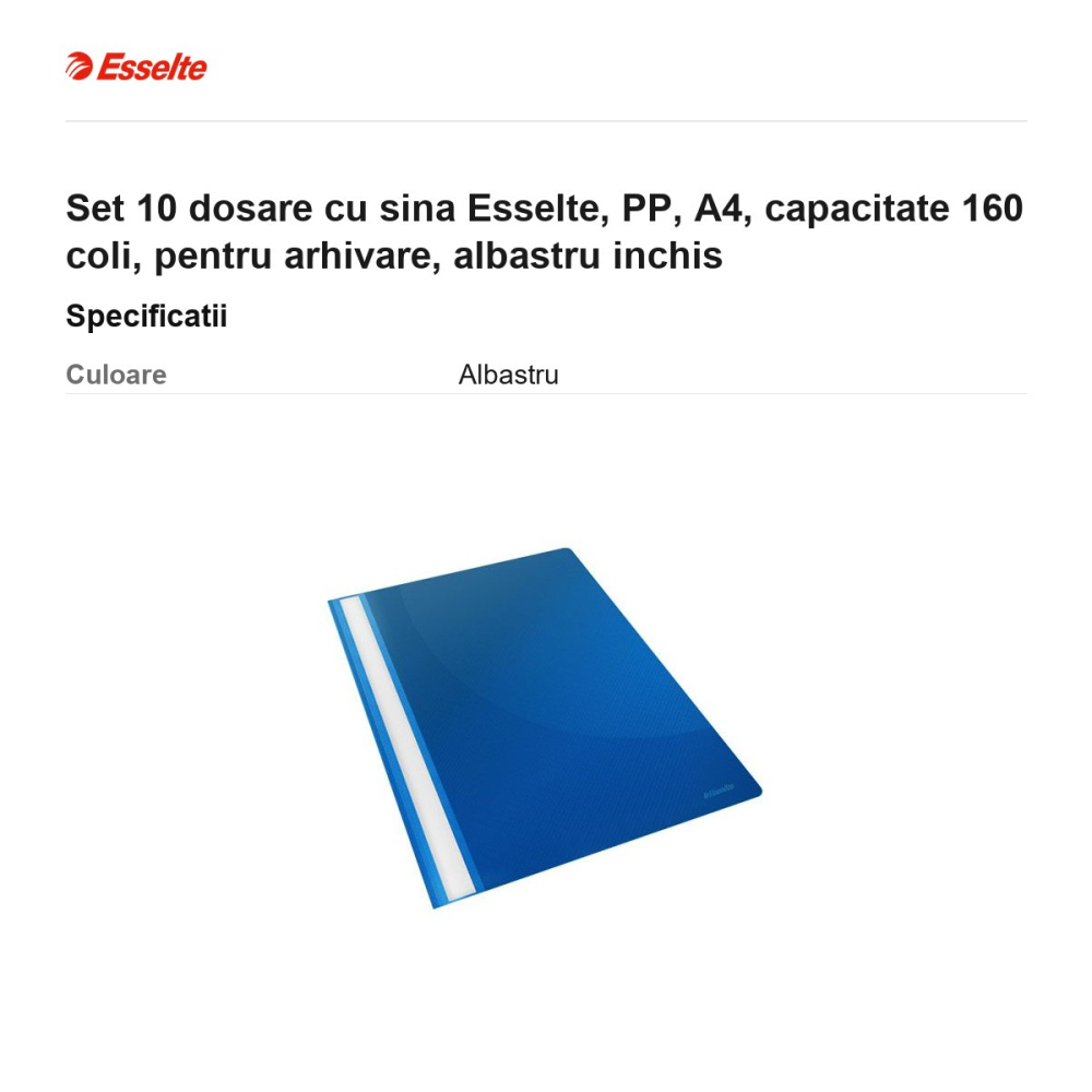 Set 10 dosare cu sina Esselte, PP, A4, capacitate 160 coli, pentru arhivare, albastru inchis [3]
