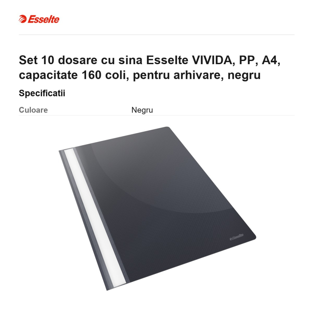 Set 10 dosare cu sina Esselte VIVIDA, PP, A4, capacitate 160 coli, pentru arhivare, negru [3]