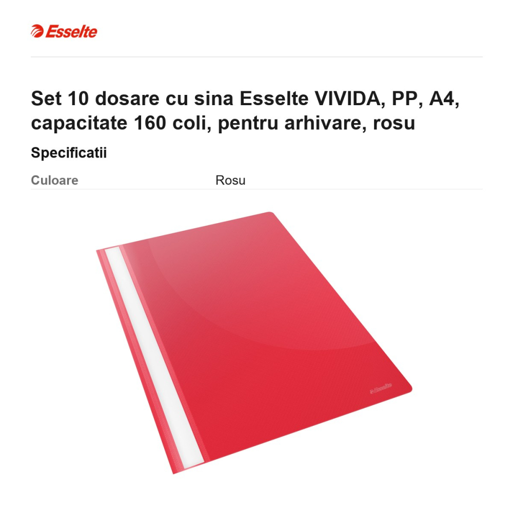 Set 10 dosare cu sina Esselte VIVIDA, PP, A4, capacitate 160 coli, pentru arhivare, rosu [3]