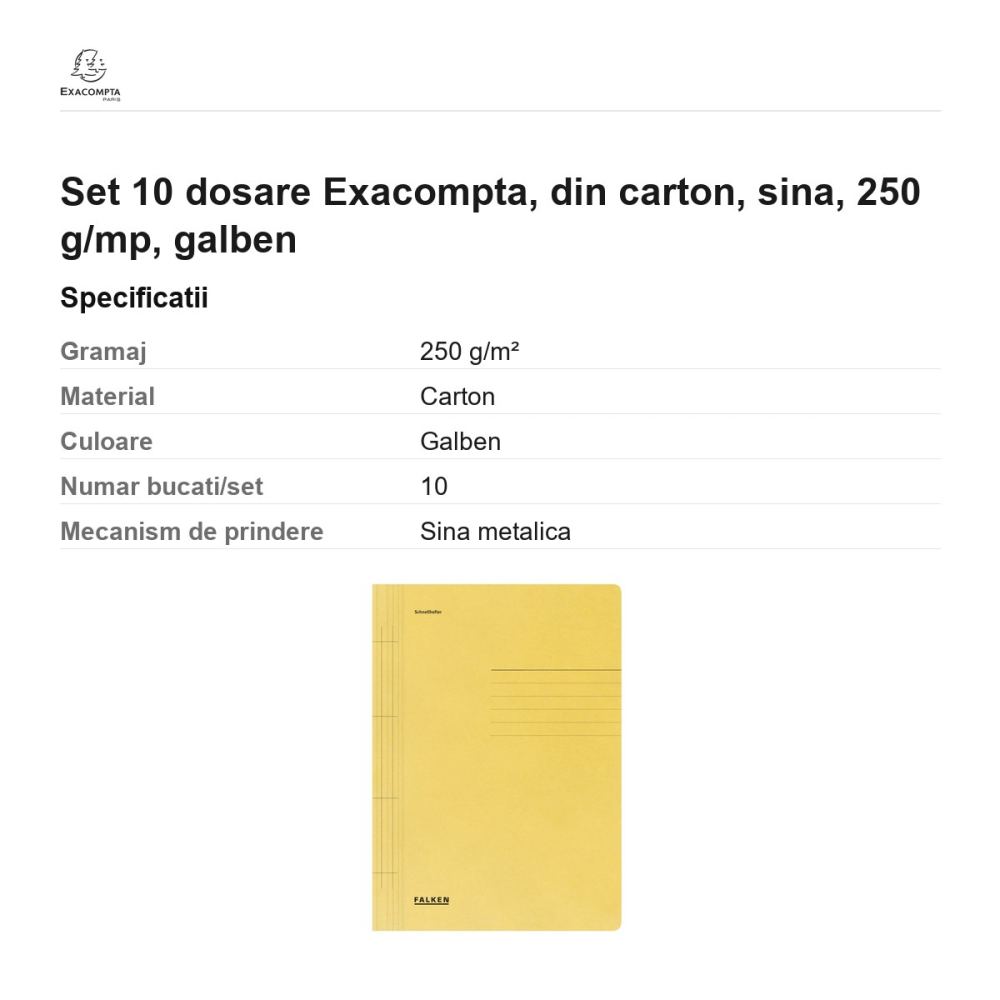 Set 10 dosare Exacompta, din carton, sina, 250 g/mp, galben [3]