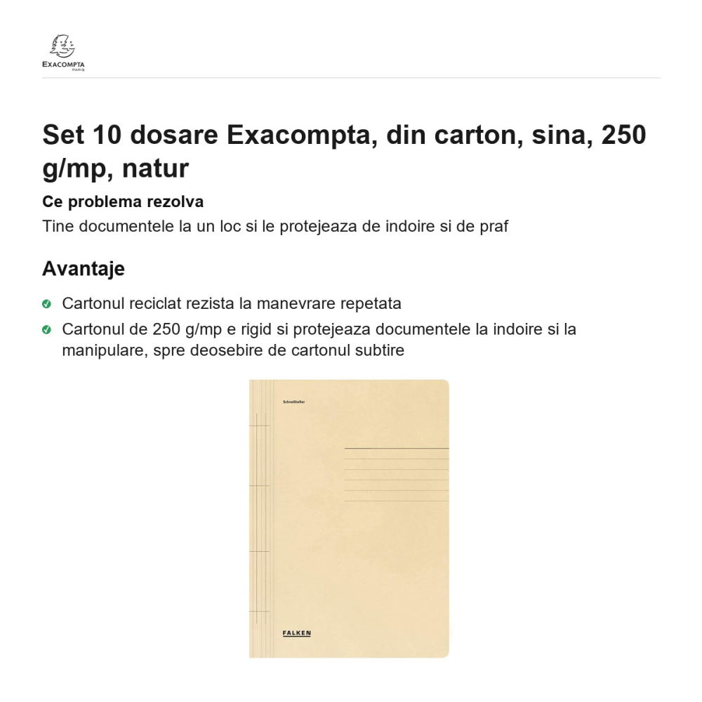 Set 10 dosare Exacompta, din carton, sina, 250 g/mp, natur [2]