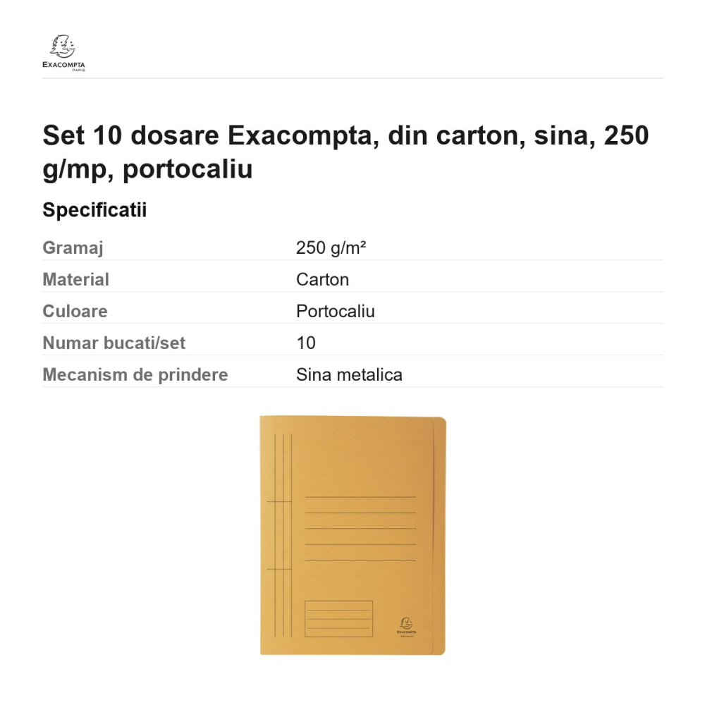 Set 10 dosare Exacompta, din carton, sina, 250 g/mp, portocaliu [3]
