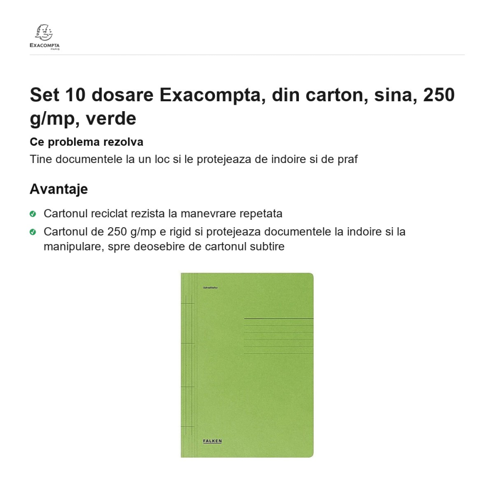 Set 10 dosare Exacompta, din carton, sina, 250 g/mp, verde [2]