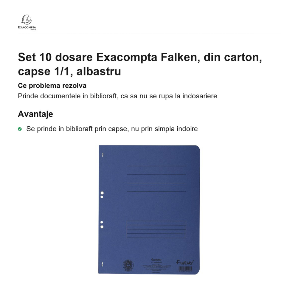 Set 10 dosare Exacompta Falken, din carton, capse 1/1, albastru [2]