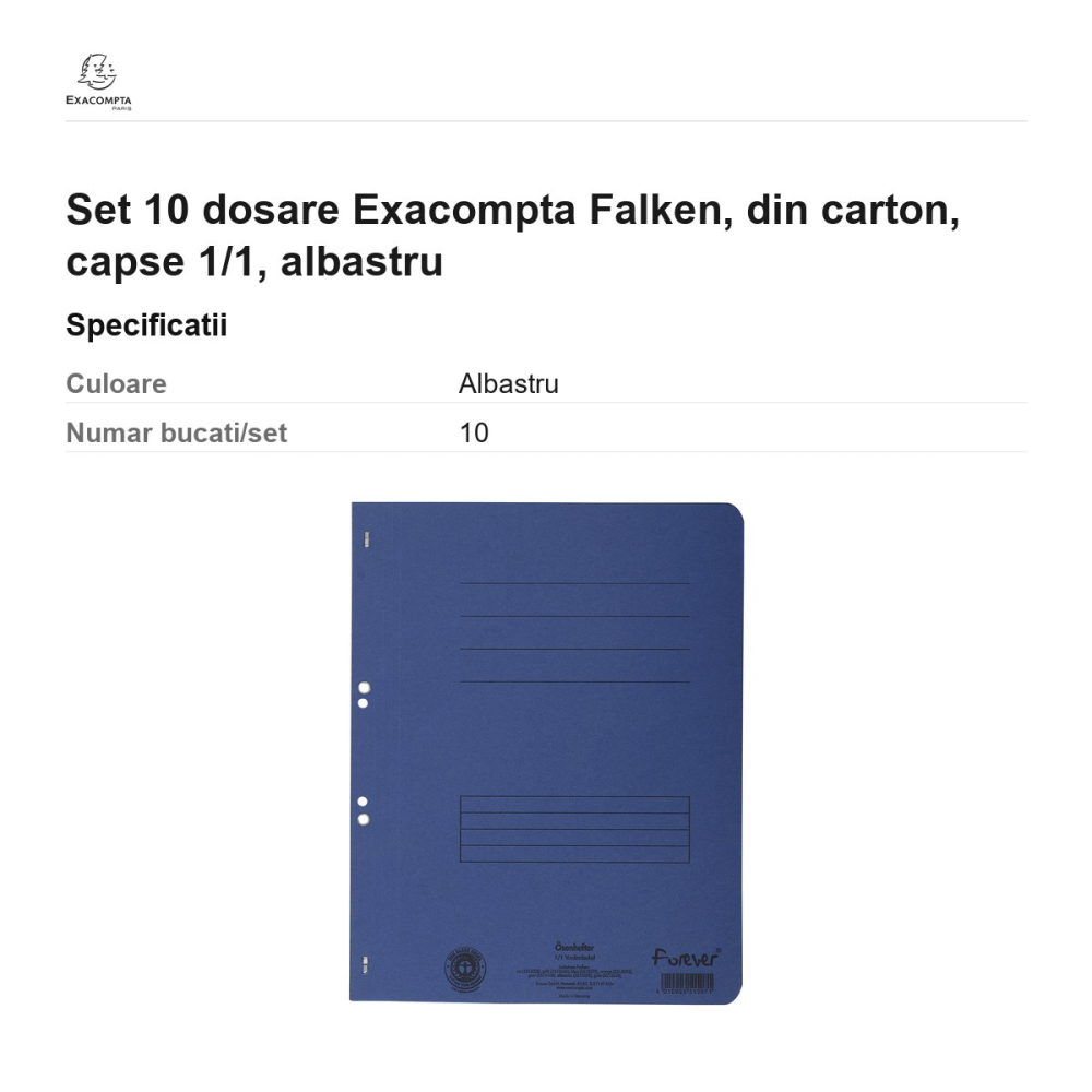 Set 10 dosare Exacompta Falken, din carton, capse 1/1, albastru [3]