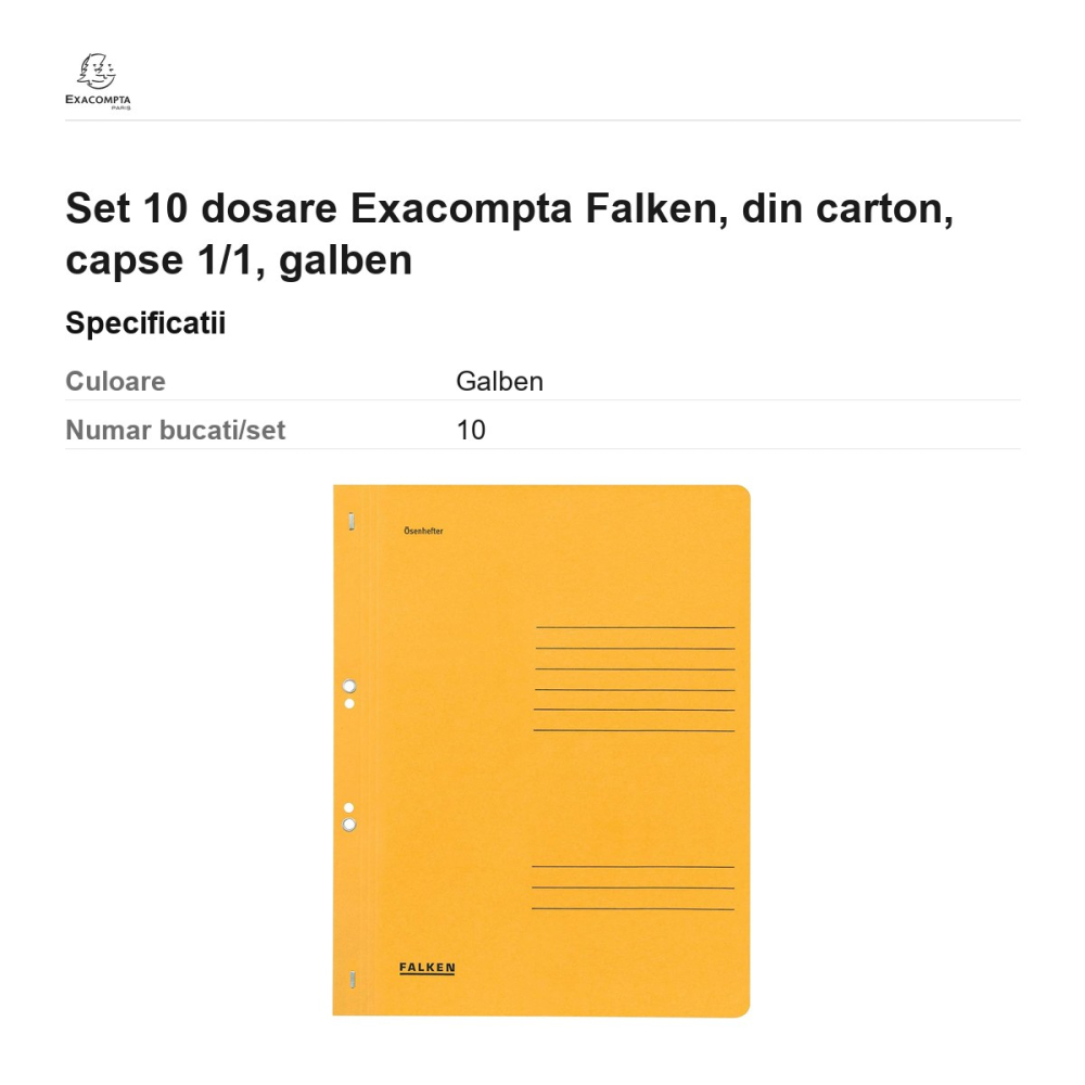 Set 10 dosare Exacompta Falken, din carton, capse 1/1, galben [3]