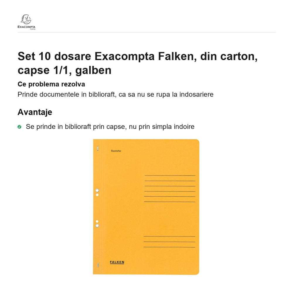 Set 10 dosare Exacompta Falken, din carton, capse 1/1, galben [2]