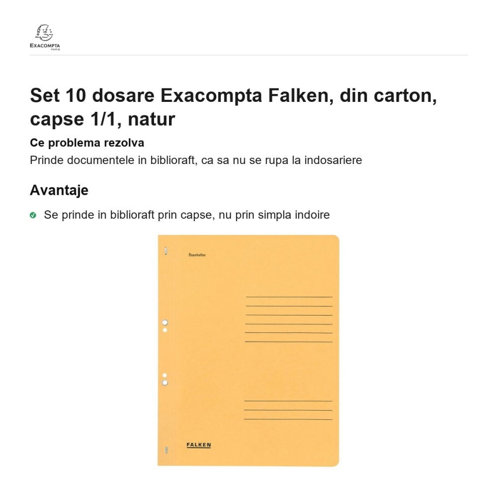 Set 10 dosare Exacompta Falken, din carton, capse 1/1, natur [2]