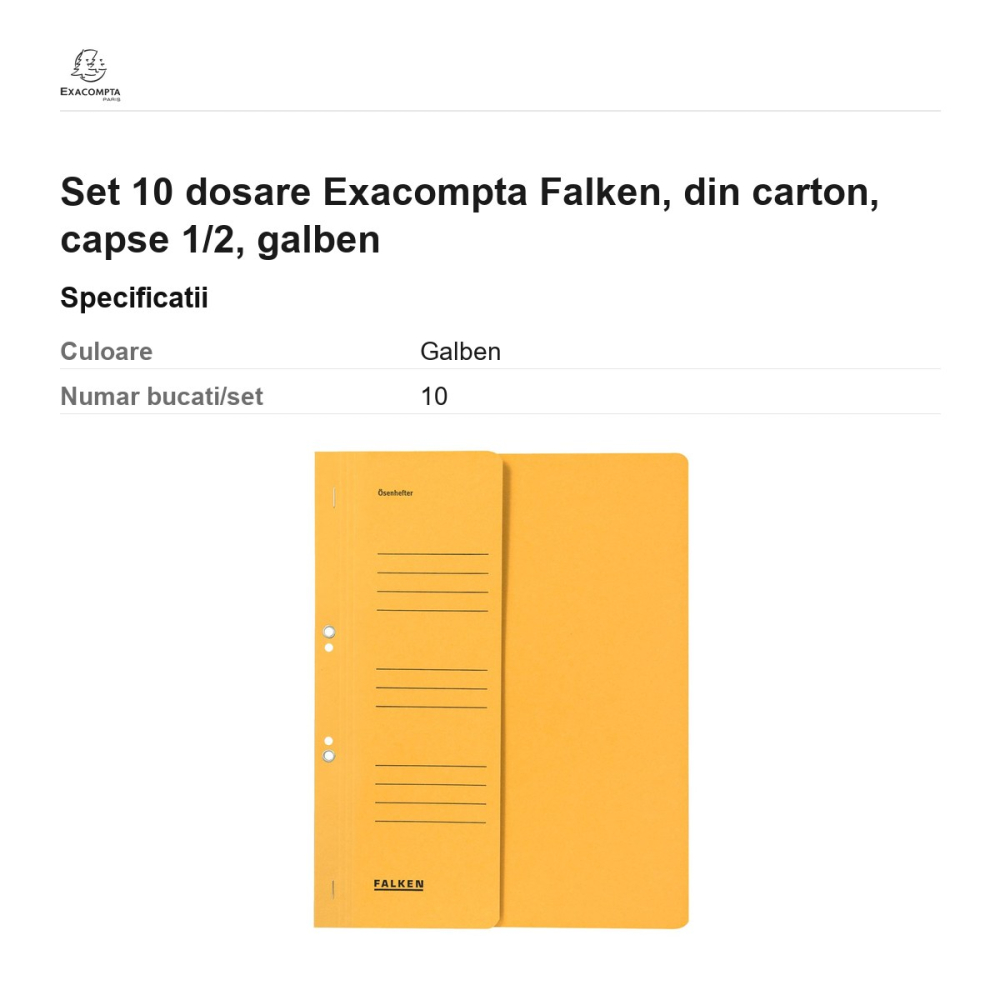 Set 10 dosare Exacompta Falken, din carton, capse 1/2, galben [3]