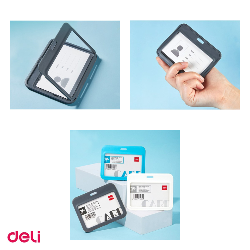 Set 10 ecusoane orizontale rigide ABS cu 2 Fete si Snur Textil, Set Complet pentru Badge Dublu, Model EF420, Culori Asortate [4]