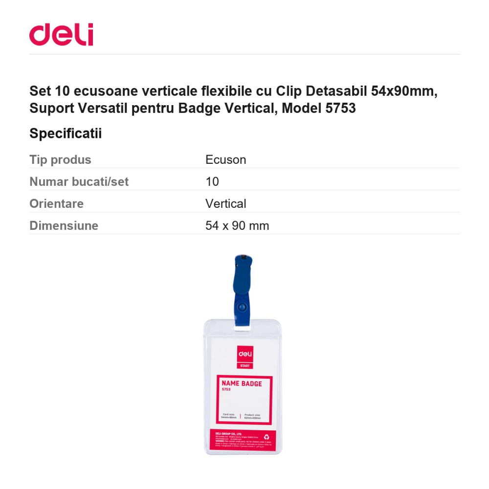Set 10 ecusoane verticale flexibile cu Clip Detasabil 54x90mm, Suport Versatil pentru Badge Vertical, Model 5753 [3]