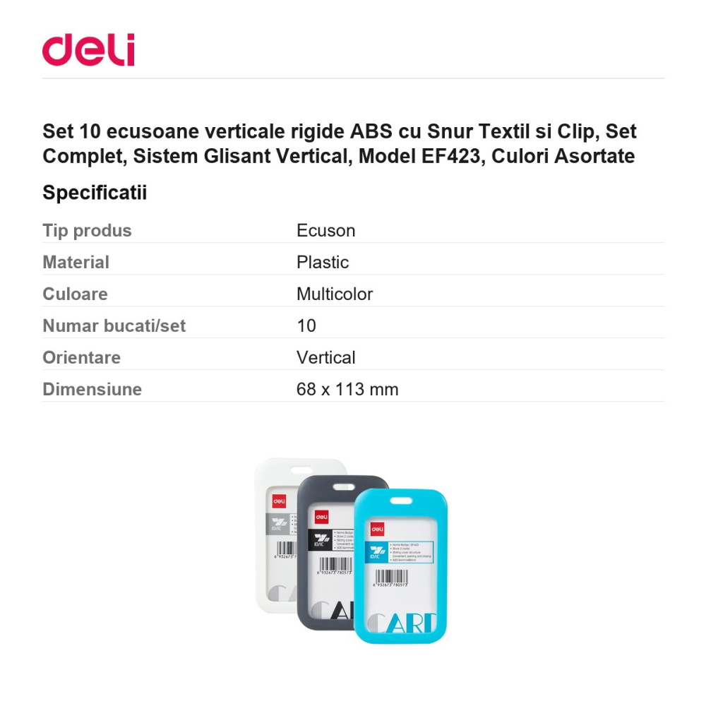 Set 10 ecusoane verticale rigide ABS cu Snur Textil si Clip, Set Complet, Sistem Glisant Vertical, Model EF423, Culori Asortate [3]