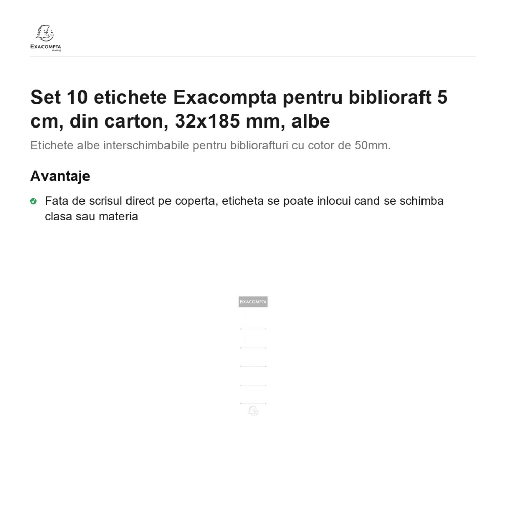 Set 10 etichete Exacompta pentru biblioraft 5 cm, din carton, 32x185 mm, albe [2]