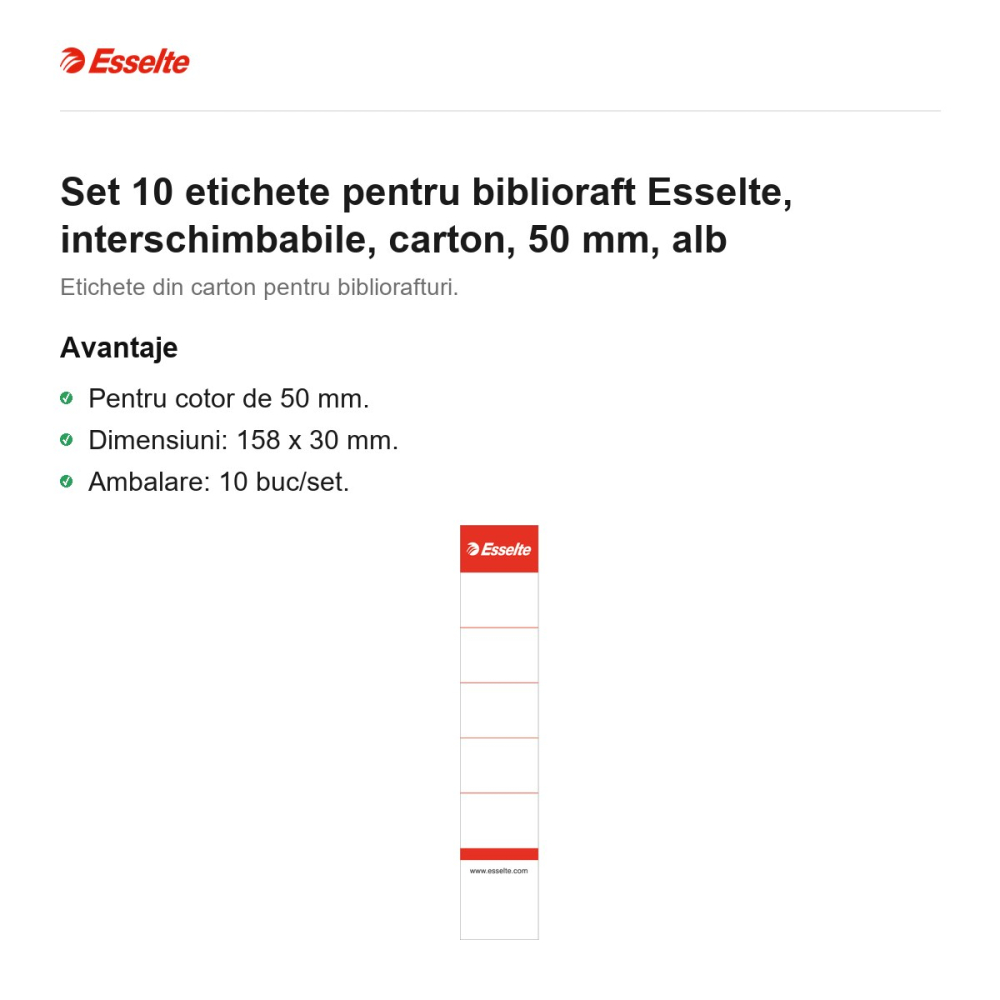 Set 10 etichete pentru biblioraft Esselte, interschimbabile, carton, 50 mm, alb [2]