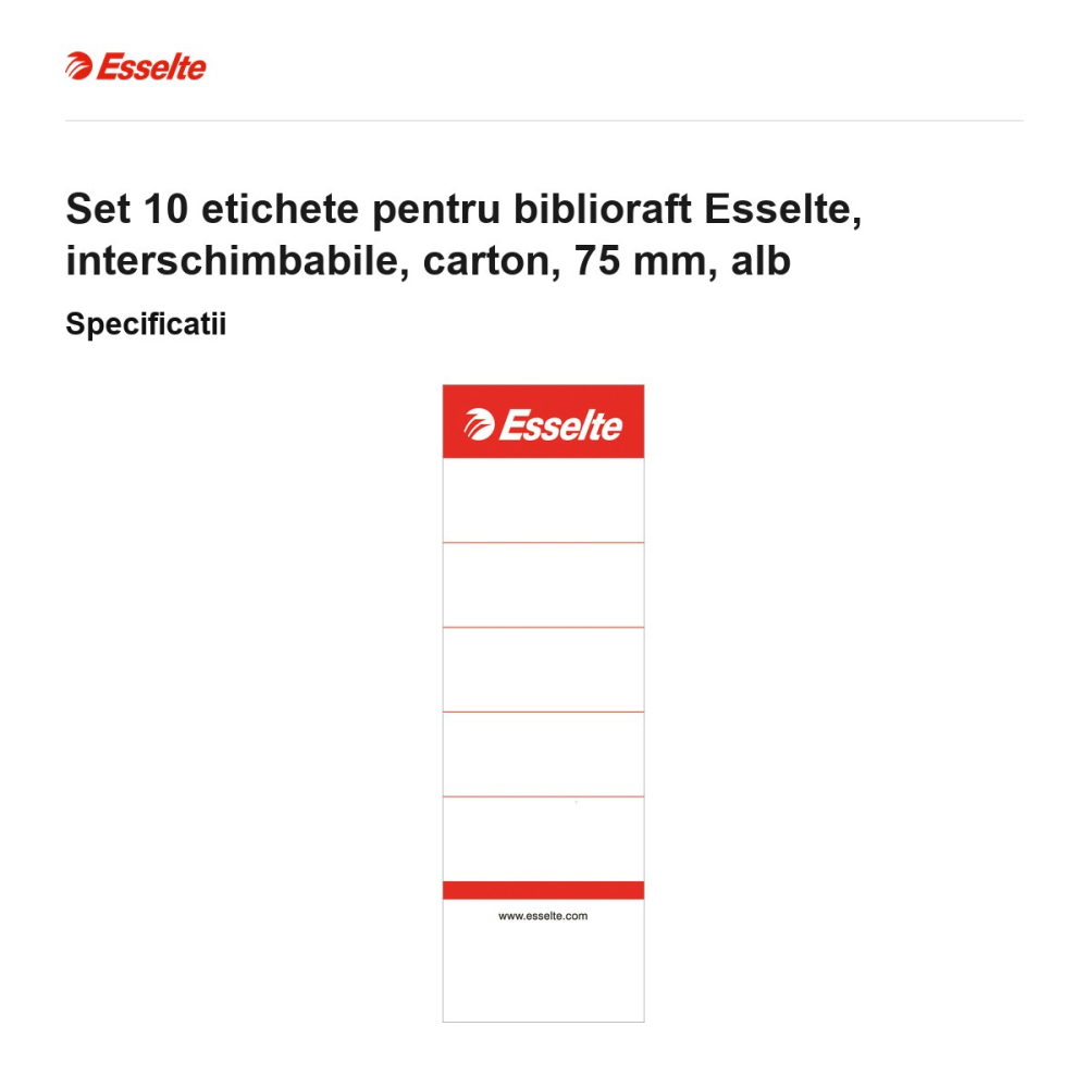 Set 10 etichete pentru biblioraft Esselte, interschimbabile, carton, 75 mm, alb [3]
