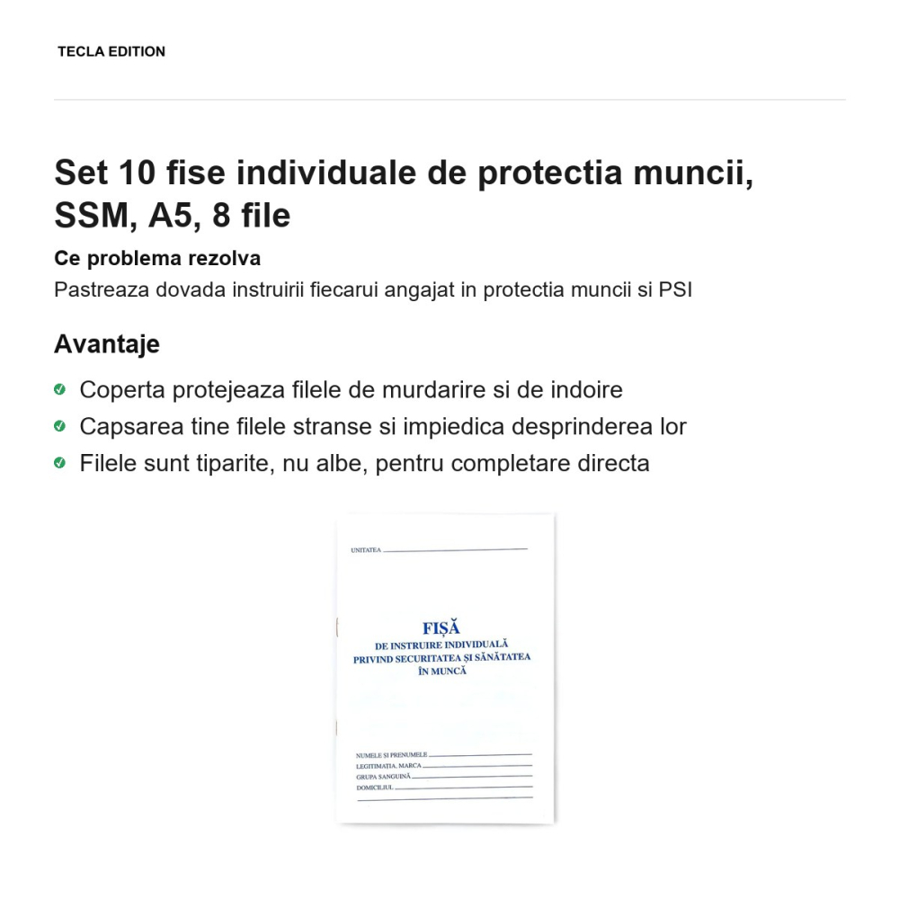 Set 10 fise individuale de protectia muncii, SSM, A5, 8 file [2]
