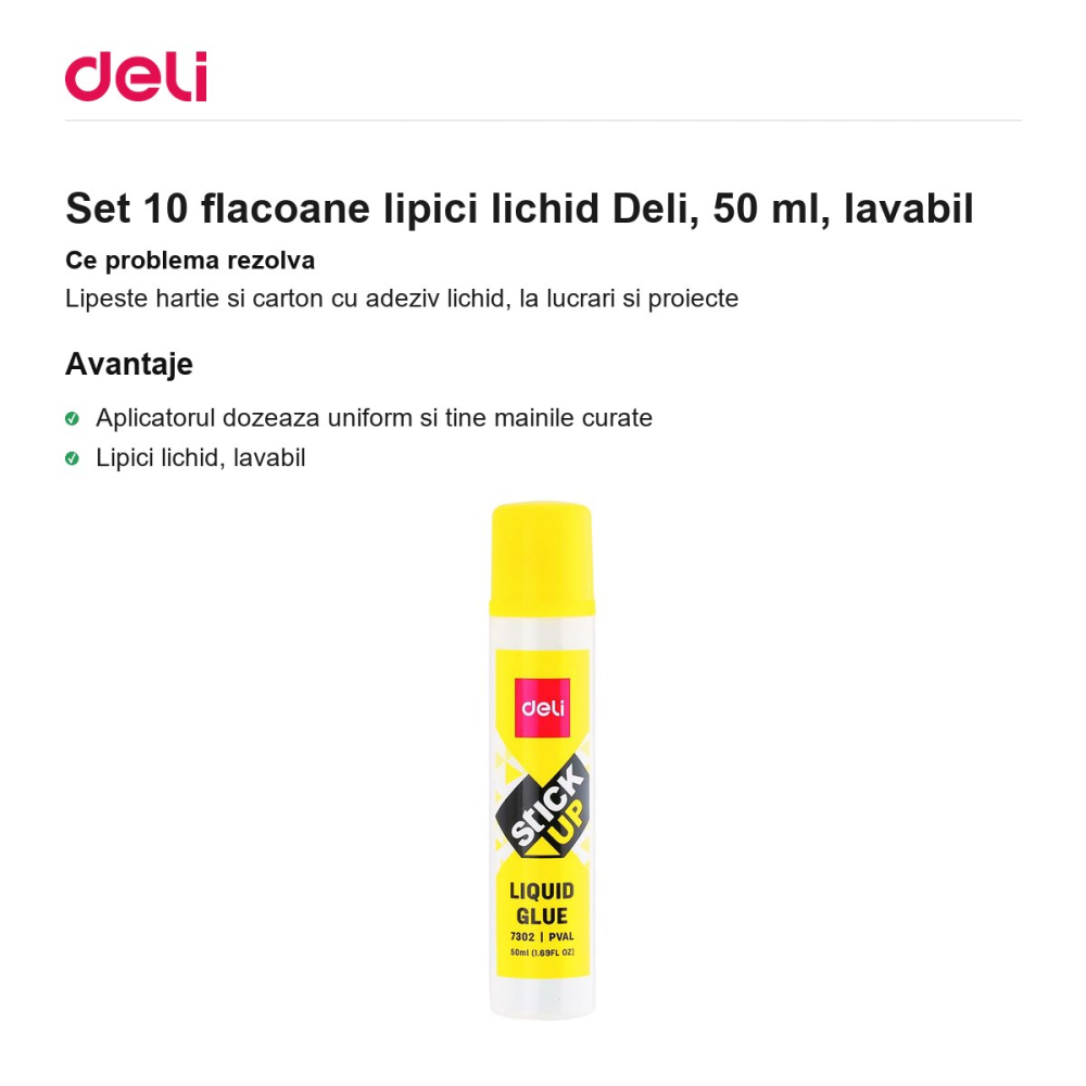 Set 10 flacoane lipici lichid Deli, 50 ml, lavabil [2]