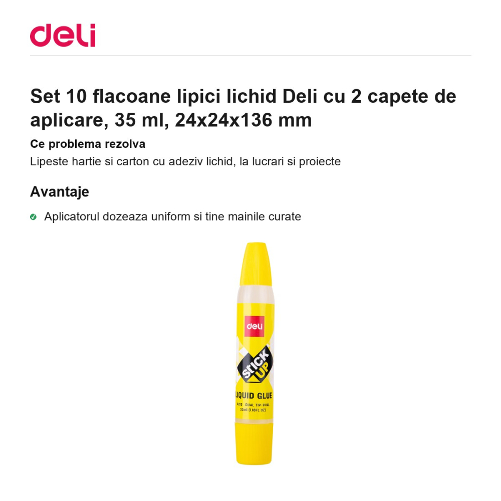 Set 10 flacoane lipici lichid Deli cu 2 capete de aplicare, 35 ml, 24x24x136 mm [2]