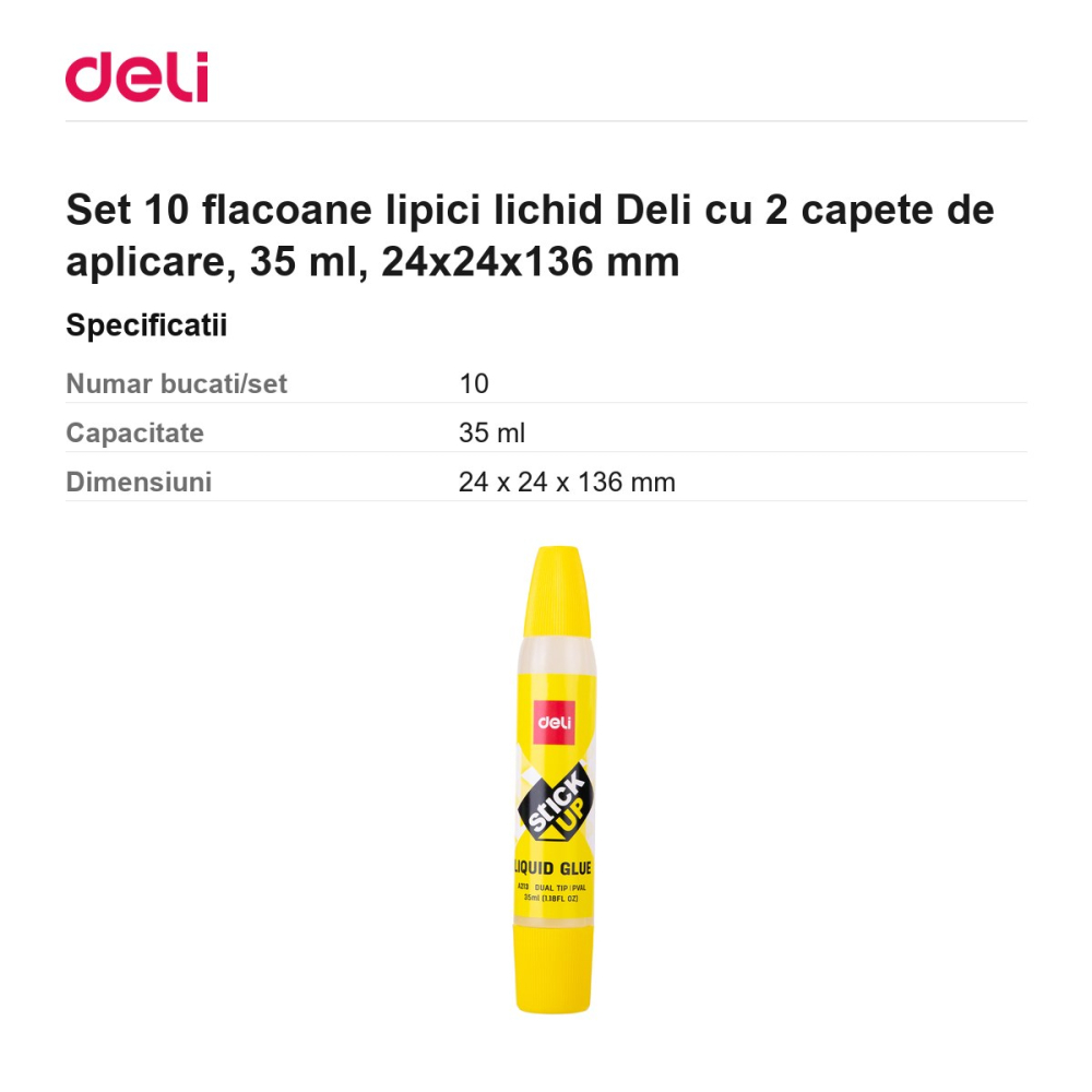 Set 10 flacoane lipici lichid Deli cu 2 capete de aplicare, 35 ml, 24x24x136 mm [3]
