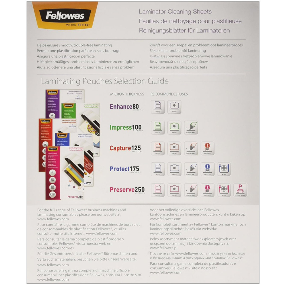 Set 10 folii curatare Fellowes, format A4, pachet 10 bucati, pentru curatare si intretinere laminator [2]