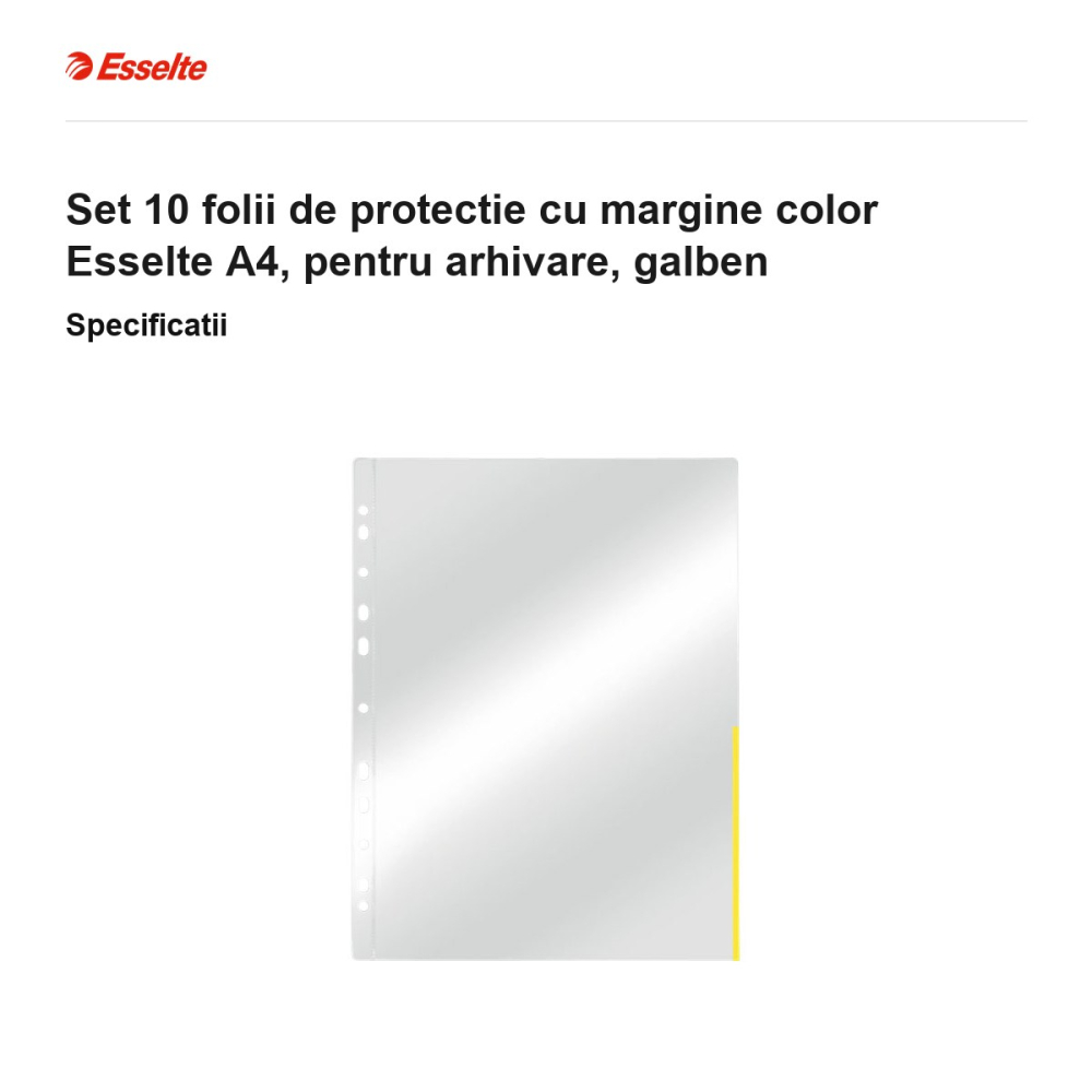 Set 10 folii de protectie cu margine color Esselte A4, pentru arhivare, galben [3]
